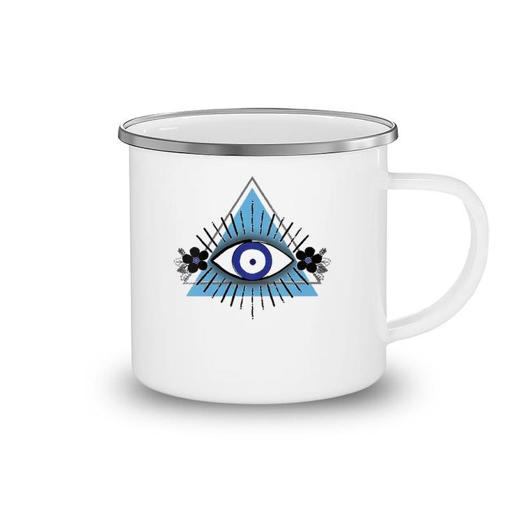 Triangle Blue Evil Eye V-Neck Camping Mug