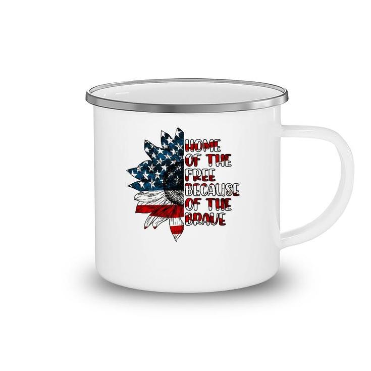 US Flag Sunflower Home Of The Free Because Of The Brave Camping Mug