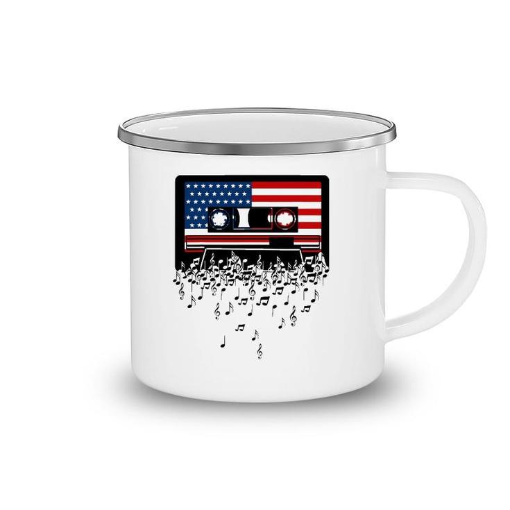 Usa American Flag Music Notes & Retro Cassette 4Th Of July Camping Mug