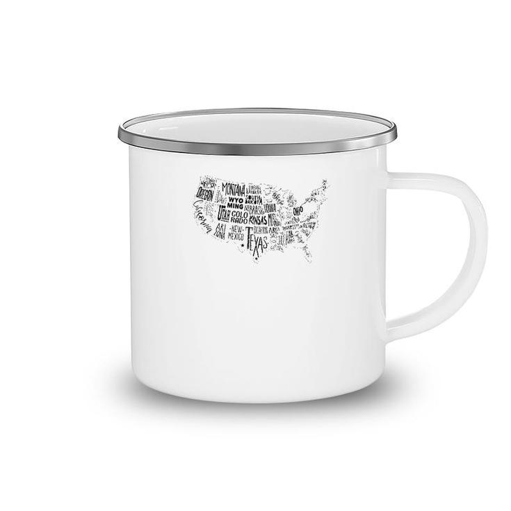 Usa Map Outline With State Names Graphic Camping Mug
