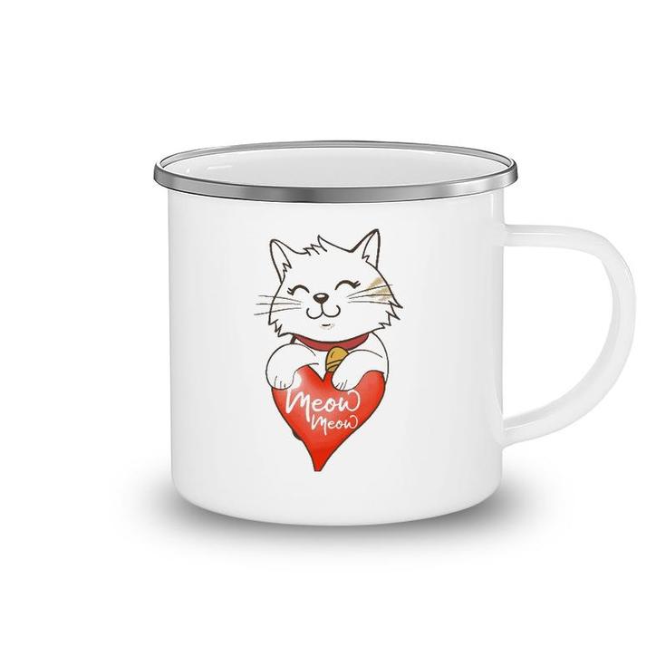 Valentine Cat Love Heart Meow Meme Valentine Lover Couple Camping Mug