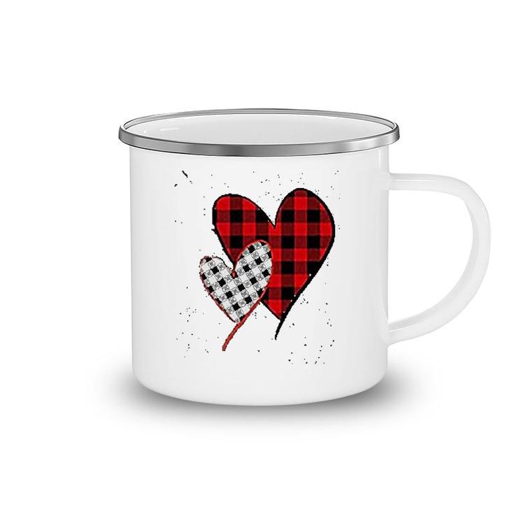 Valentines Day Buffalo Plaid Love Heart Print Graphic Casual Camping Mug