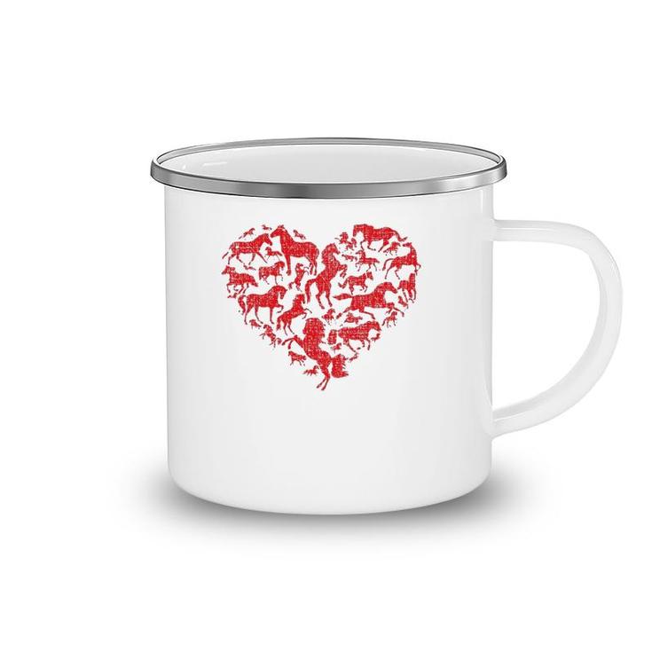 Valentine's Day I Love Horses Distressed Heart Equestrian Camping Mug