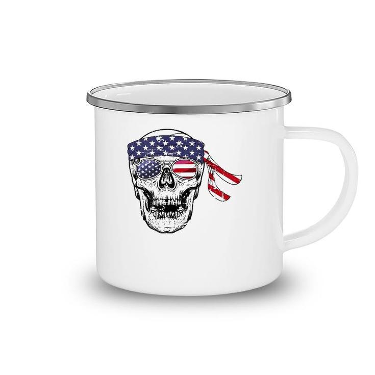 Vintage 4Th Of July Skull Graphic Art Us Flag Patriotic Camping Mug