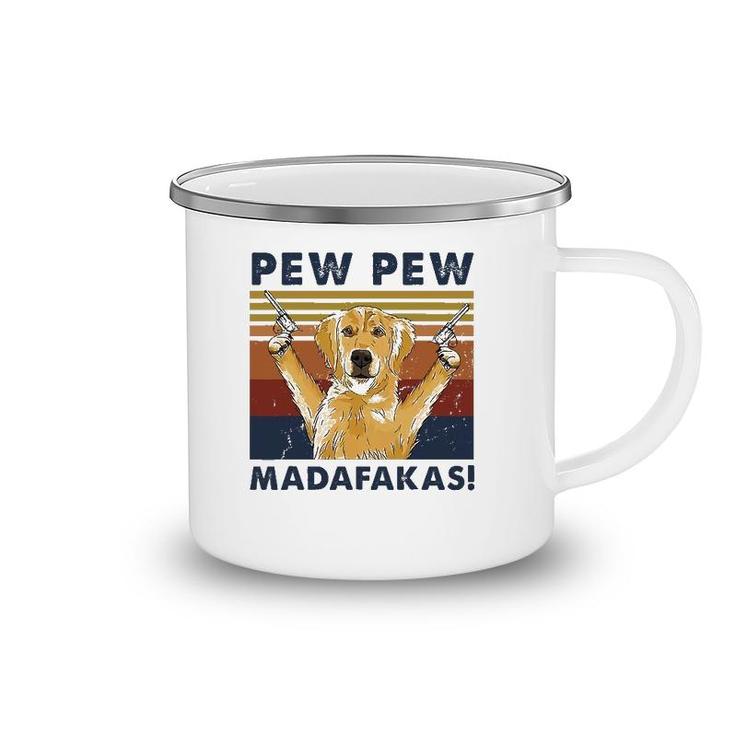Vintage Golden Retriever Dog Pew Pew Madafakas Dogs Lovers Camping Mug