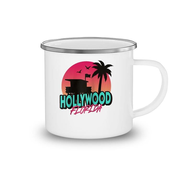Vintage Hollywood Florida Beach Palm Trees Fl Distressed  Camping Mug
