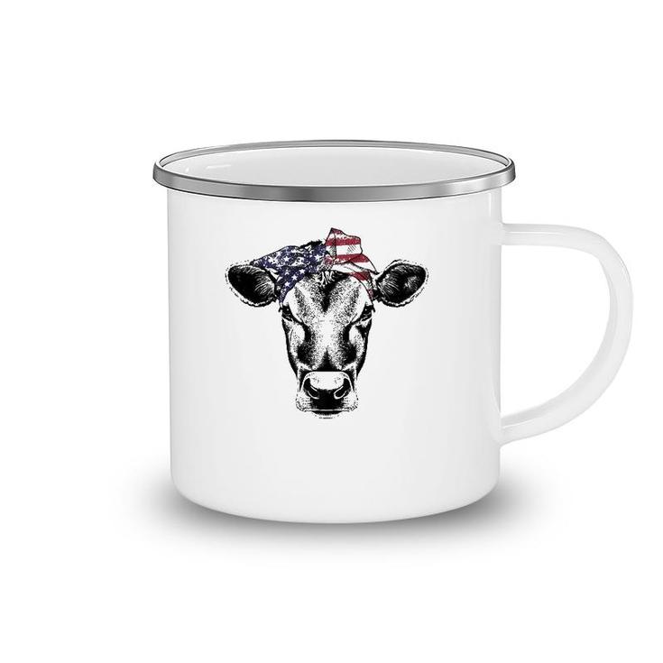 Vintage Patriot Cow Farm 4Th Of July American Flag Camping Mug