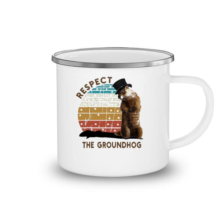 Vintage Respect The Groundhog Day Shadow For Men Women Kids Camping Mug Vintage Respect The Groundhog Day Shadow For Men Women Kids Camping Mug