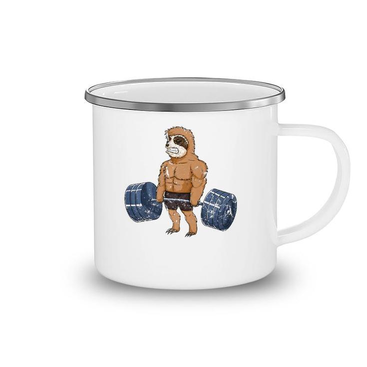 Vintage Sloth Weightlifting Bodybuilder Muscle Fitness Camping Mug