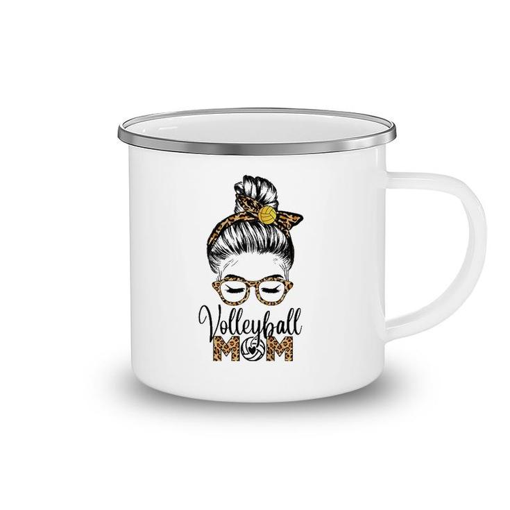Volleyball Mom Life Messy Hair Bun Leopard Mother's Day Camping Mug