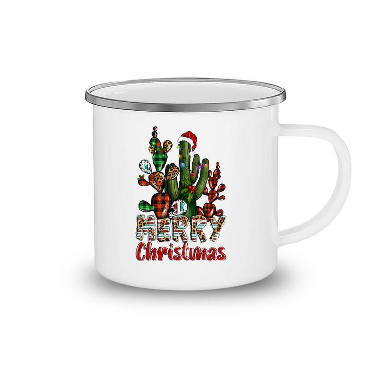 Western Texas Leopard Buffalo Plaid Cactus Merry Christmas Camping Mug