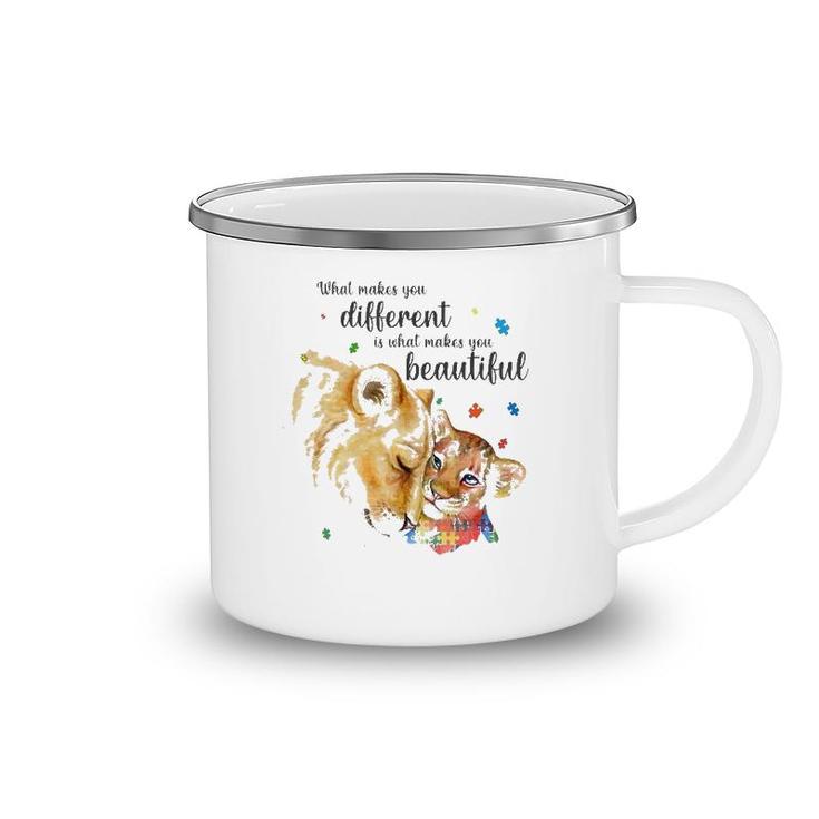 What Makes You Different Lion Mom Autism Child Awareness Camping Mug