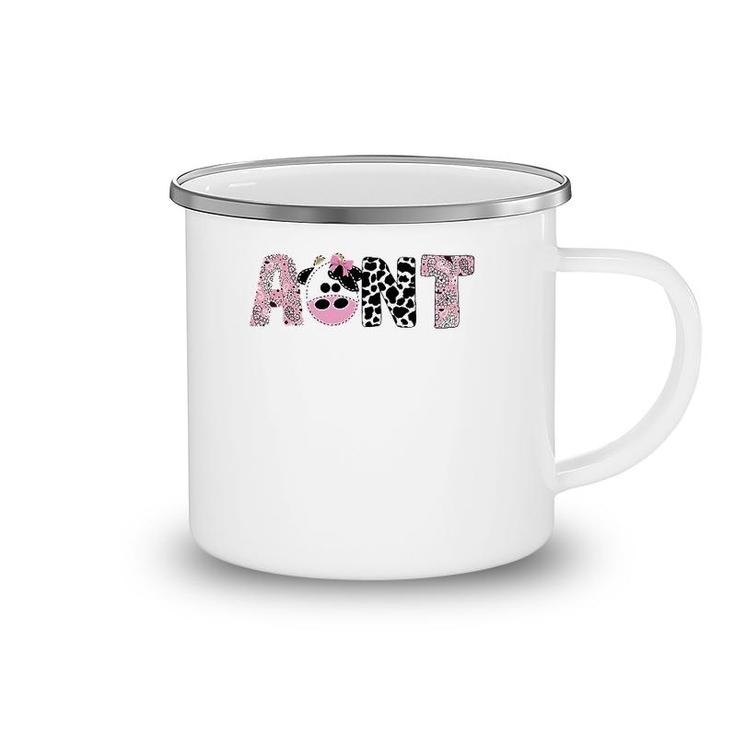 Womens Aunt Of The Birthday For Girl Cow Farm Birthday Cow Auntie Camping Mug