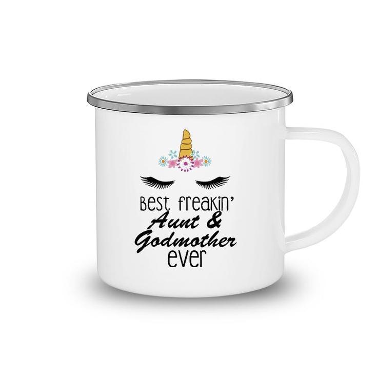 Womens Best Freakin' Aunt And Godmother Ever Unicorn Camping Mug