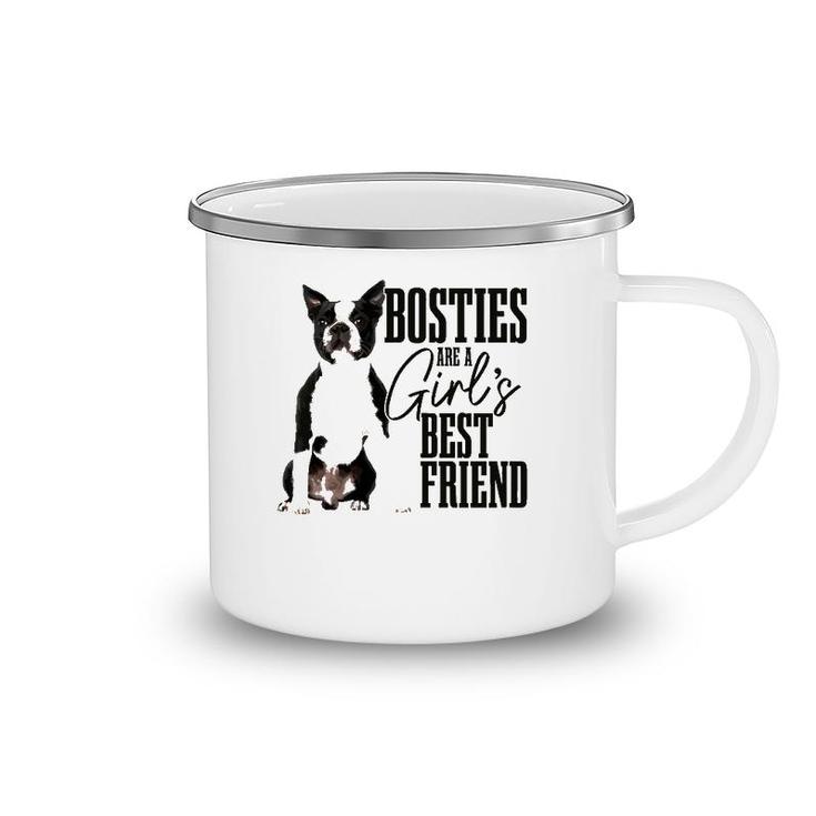 Womens Bosties Are A Girls Best Friend Funny Dog Boston Terrier Mom Camping Mug