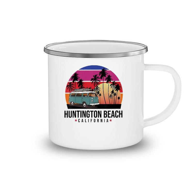 Womens California Huntington Beach Retro Surfer V-Neck Camping Mug
