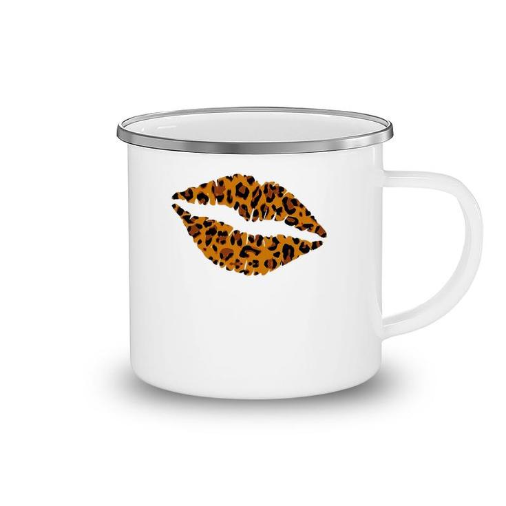 Womens Cheetah Print Kissing Lips  Leopard Pattern Kiss Gift Camping Mug