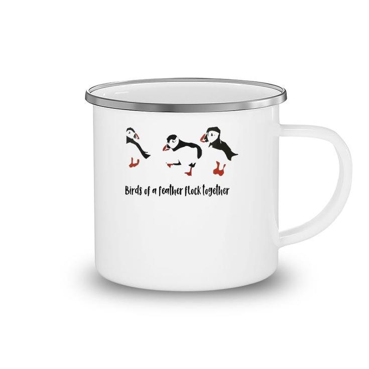 Womens Cute Birds Of A Feather Flock Together Playful Puffins  Camping Mug
