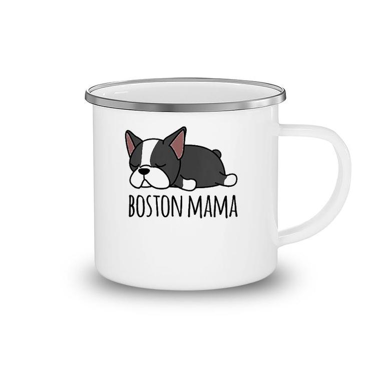 Womens Cute Boston Terrier, Boston Mama V-Neck Camping Mug
