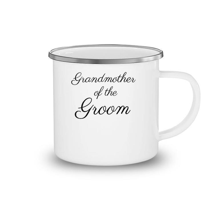 Womens Grandmother Of The Groom, Black Font Wedding & Bridal V-Neck Camping Mug
