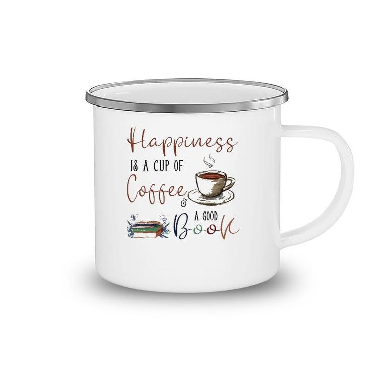 Womens Happiness Is Cup Of Coffee & Good Book Reading Habit Gift Camping Mug