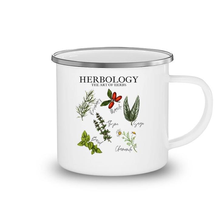 Womens Herbology The Art Of Herbs Thyme Rosemary Basil Chamomile V-Neck Camping Mug