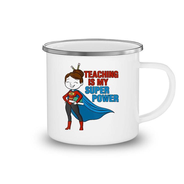 Womens Kindergarten Teacher Teaching Is My Superpower School Retro  Camping Mug
