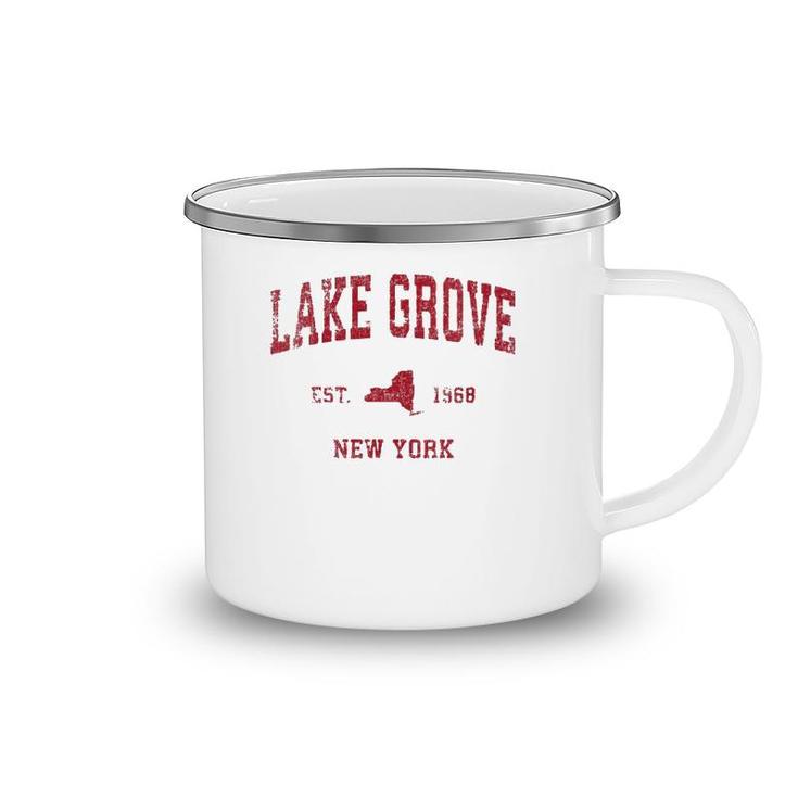 Womens Lake Grove New York Ny Vintage Sports Design Red Print  Camping Mug