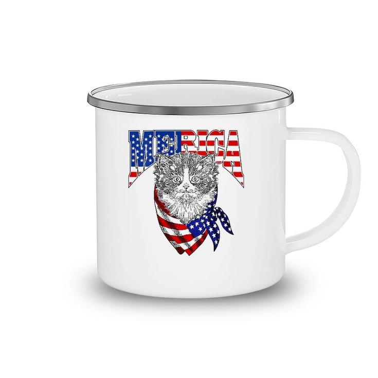 Womens Merica Cat Happy 4Th Of July American Flag Great Family Gift  Camping Mug