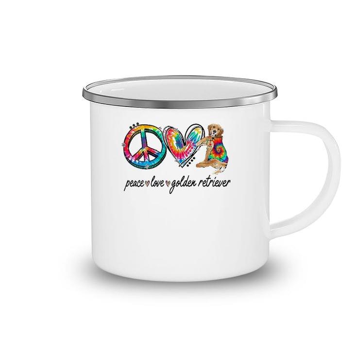 Womens Peace Love Golden Retriever Tie Dye Rainbow Dog Lover V-Neck Camping Mug