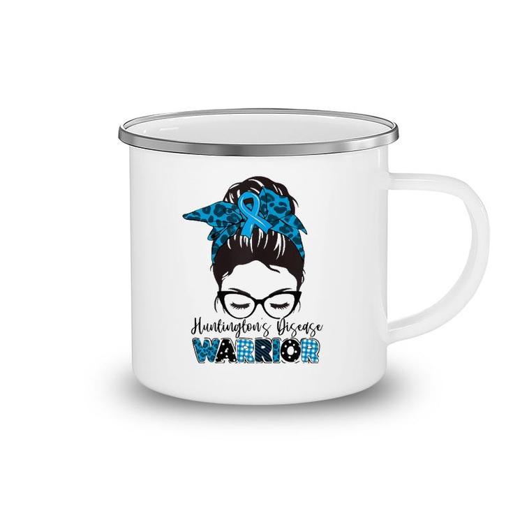 Womens Tu Messy Bun Blue Ribbon Huntington's Disease Awareness Camping Mug