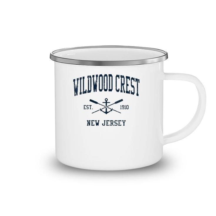 Womens Wildwood Crest Nj Vintage Navy Crossed Oars & Boat Anchor V-Neck Camping Mug