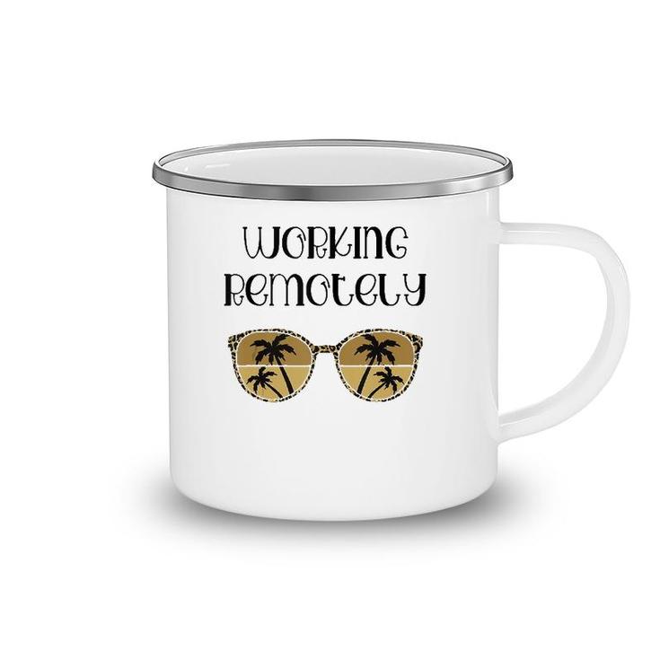 Working Remotely Work From Home Office Leopard Palm Tree  Camping Mug
