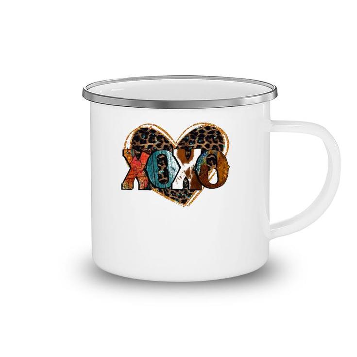 Xoxo Leopard Heart Cowhide Western Glitter Be My Valentine Camping Mug