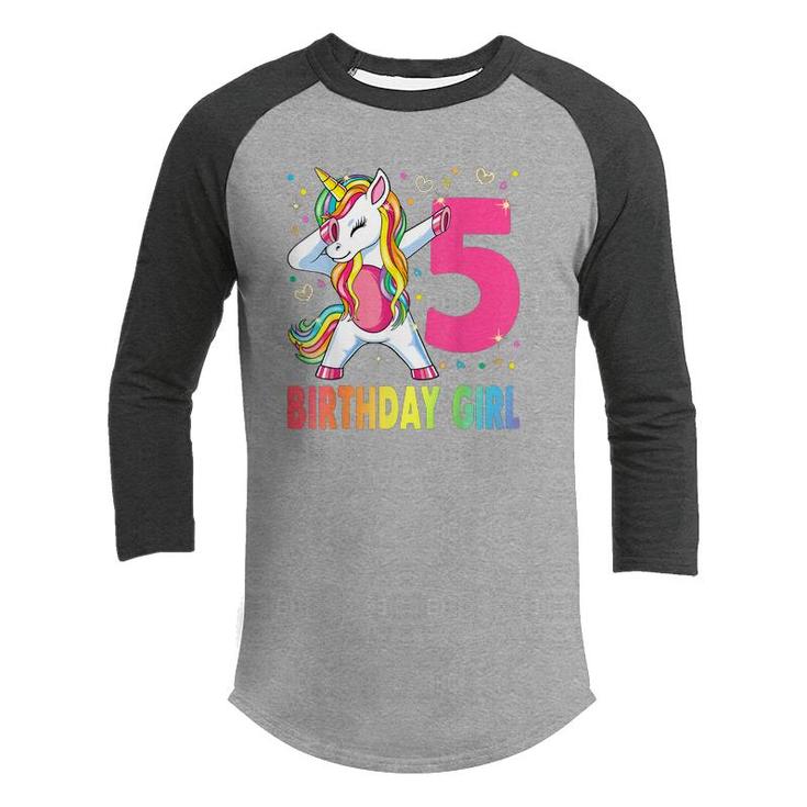 5 Years Old Unicorn Dabbing 5Th Birthday Girl Unicorn Party  Youth Raglan Shirt