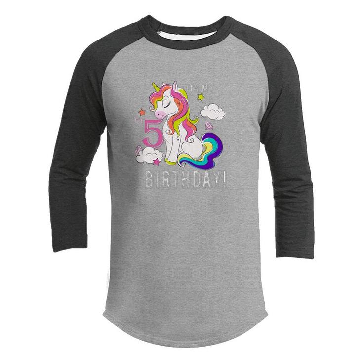 Funny Design Unicorn It Is My 5Th Birthday Youth Raglan Shirt