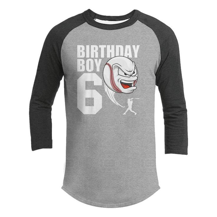 Kids 6 Year Old Baseball Birthday Party Theme 6Th Gift For Boy  Youth Raglan Shirt