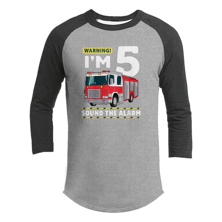 Kids Fire Truck 5 Year Old Firefighter 5Th Birthday Boy Five  Youth Raglan Shirt