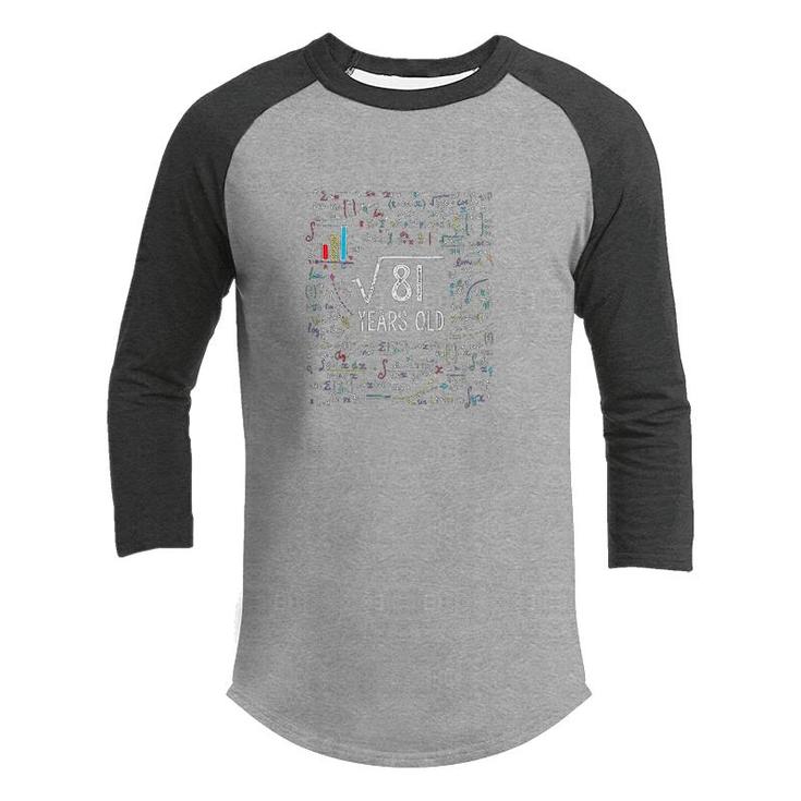 Kids Square Root Of 81 9th Birthday 9 Year Old Gifts Math Bday  Youth Raglan Shirt