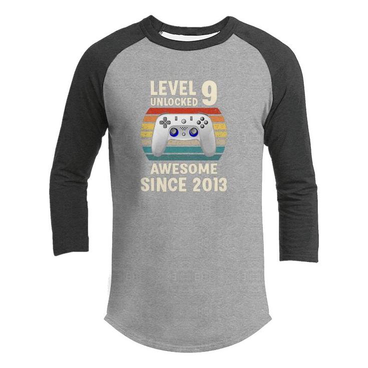 Level 9 Unlocked Awesome Since 2013 9Th Birthday Vintage Gamer Youth Raglan Shirt