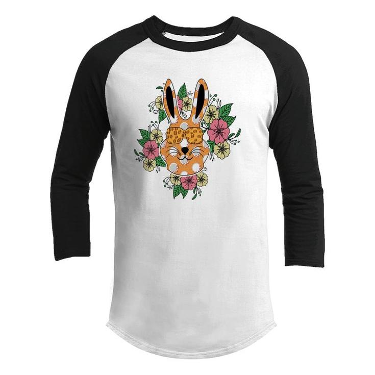 Bunny Cat Wearing Leopard Sunglasses Floral Easter Day Youth Raglan Shirt