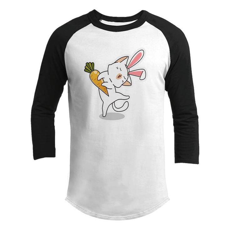 Bunny Cat With Carrots Dancing Happy Easter Day Youth Raglan Shirt
