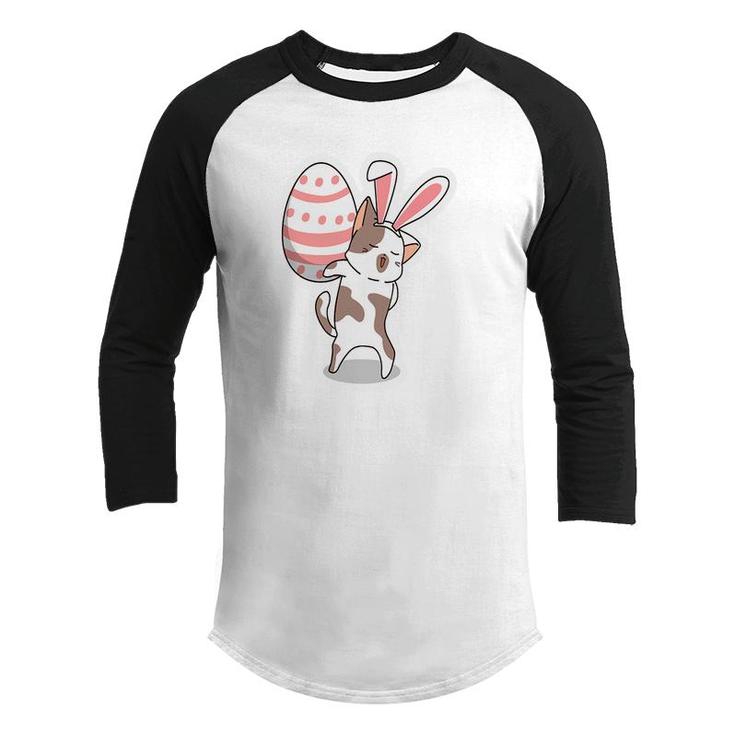 Pink Bunny Cat With Giant Egg Cute Cat Easter Eggs Youth Raglan Shirt