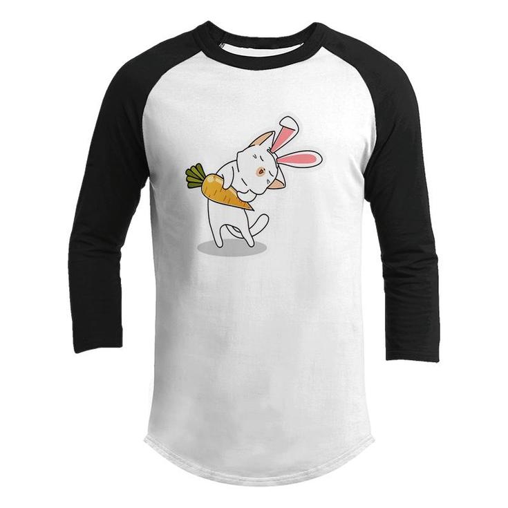 Pink Ears Bunny Cat Carrots Happy Easter Day Youth Raglan Shirt