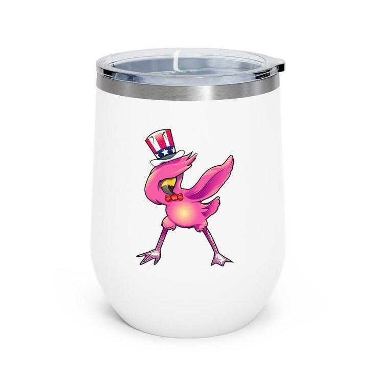 4Th Of July Dabbing Flamingo Funny American Flag Wine Tumbler
