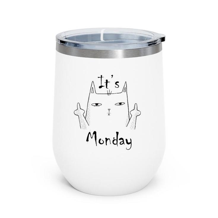 A Cat Giving Two Middle Fingers Because It's Monday Wine Tumbler