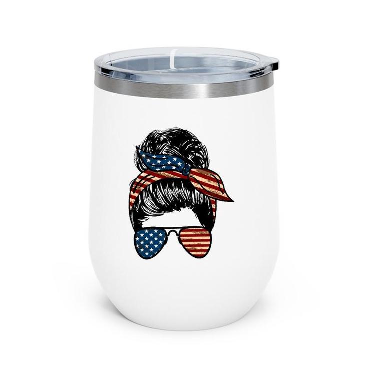All American Mama Mother's Day Gift 4Th Of July Messy Bun American Flag Sunglasses Bandana Wine Tumbler