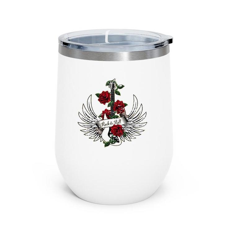Bass Guitar Wings Roses Distressed Rock And Roll Design Wine Tumbler