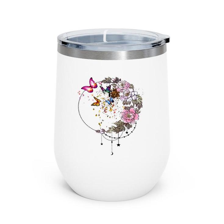 Beautiful Butterfly With Flower Wine Tumbler