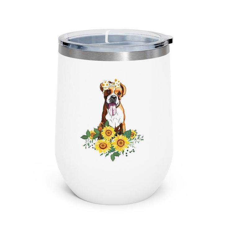 Boxer Dog Sunflower Funny Boxer Lover Gifts Dog Mom Dad Wine Tumbler